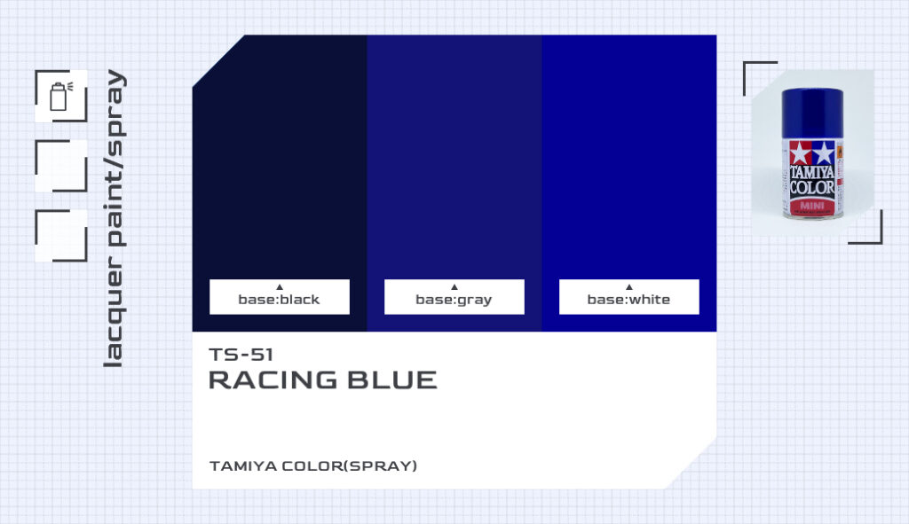 タミヤ スプレーセット コメントいただいていた方へ TS-51 レーシングブルー｜タミヤカラー（スプレー式）色比較・見本